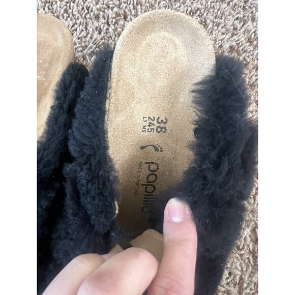 Birkenstock Papillion Black Shearling Cork Wedge Clog Mule EU 38 US 7 Wm’s NWT - Picture 10 of 12
